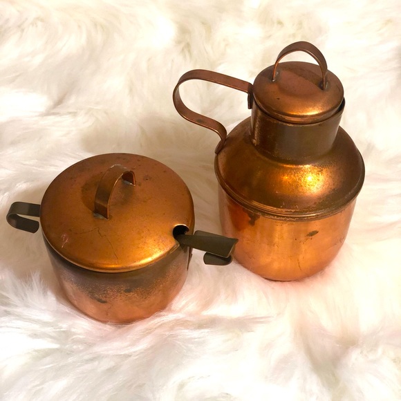 Vintage copper creamer and sugar bowl